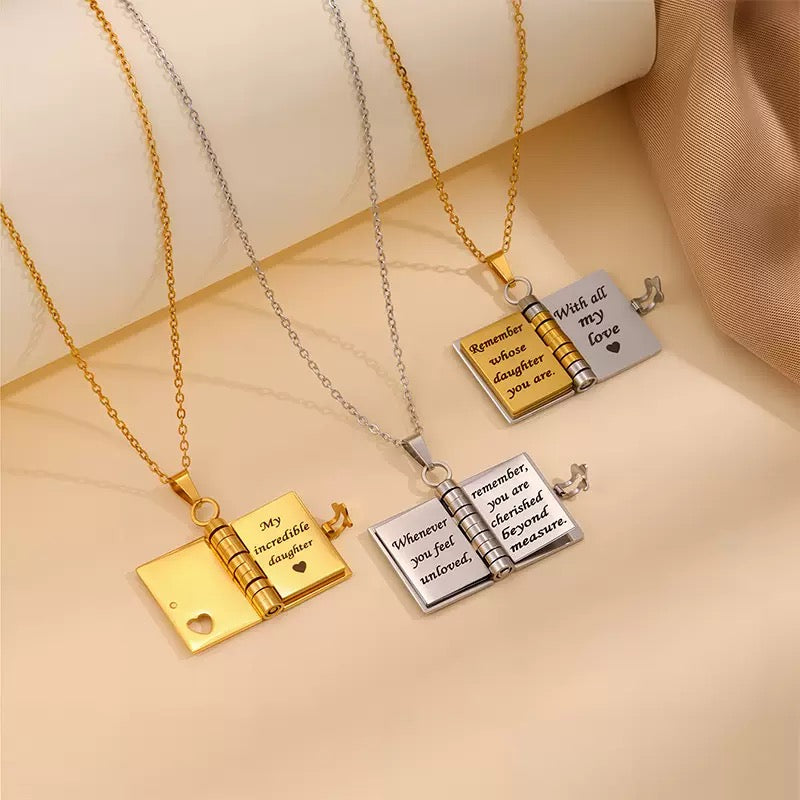Book Engraved Gift Necklace
